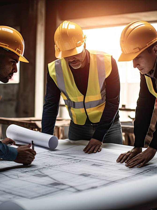 Construction workers working on a construction site